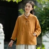 Algodón cáñamo mujer nuevo estilo literario vintage manga larga con capucha sudadera suelta casual lijado lino top blusa Specification image